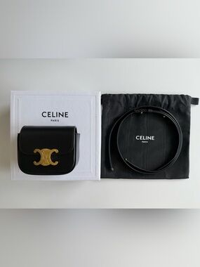Celine Black Leather Mini Bag with Gold Triomphe Clasp